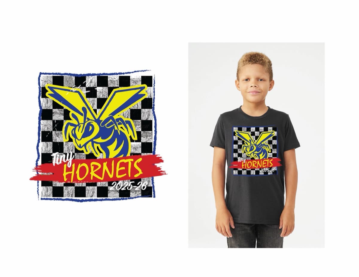 Hall Halsell Elementary — Checkered Fundraiser Tee — Red & Yellow